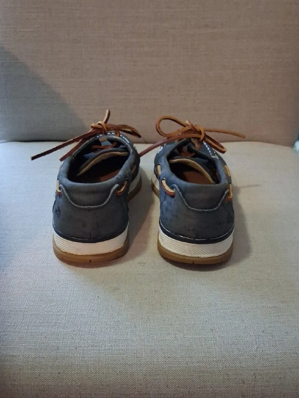 G.H. Bass & Co. Navy Leather Boat Shoes with Tan Laces